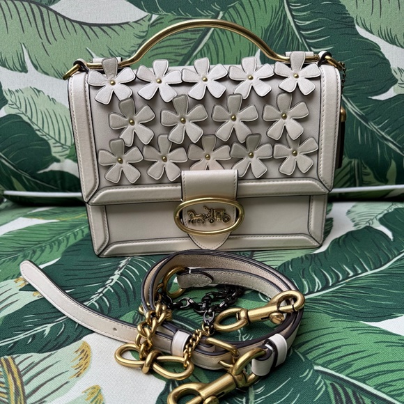 Coach Handbags - COACH 1941 RILEY Top Handle 22 FLORAL Appliqué Crossbody CHALK /Brass